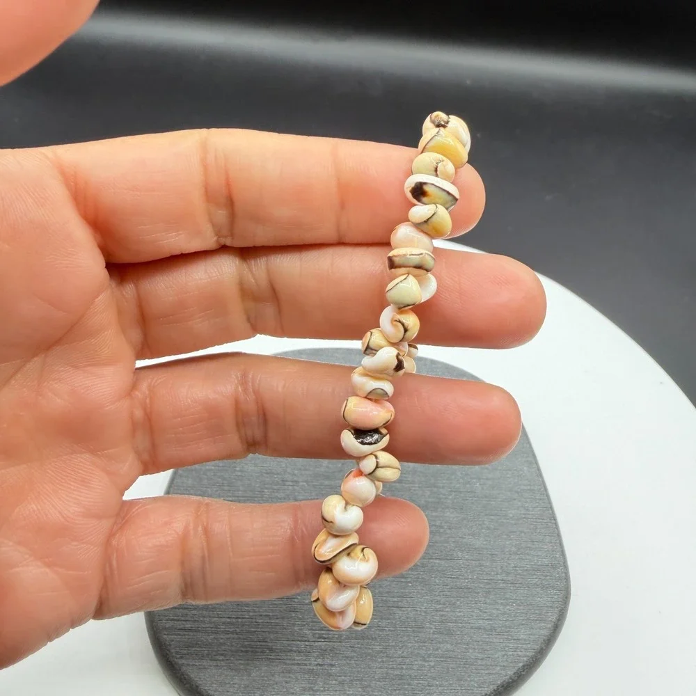 Natural Shell Chip Stretch Bracelet Peach Cream Brown Boho Coastal Beach Jewelry